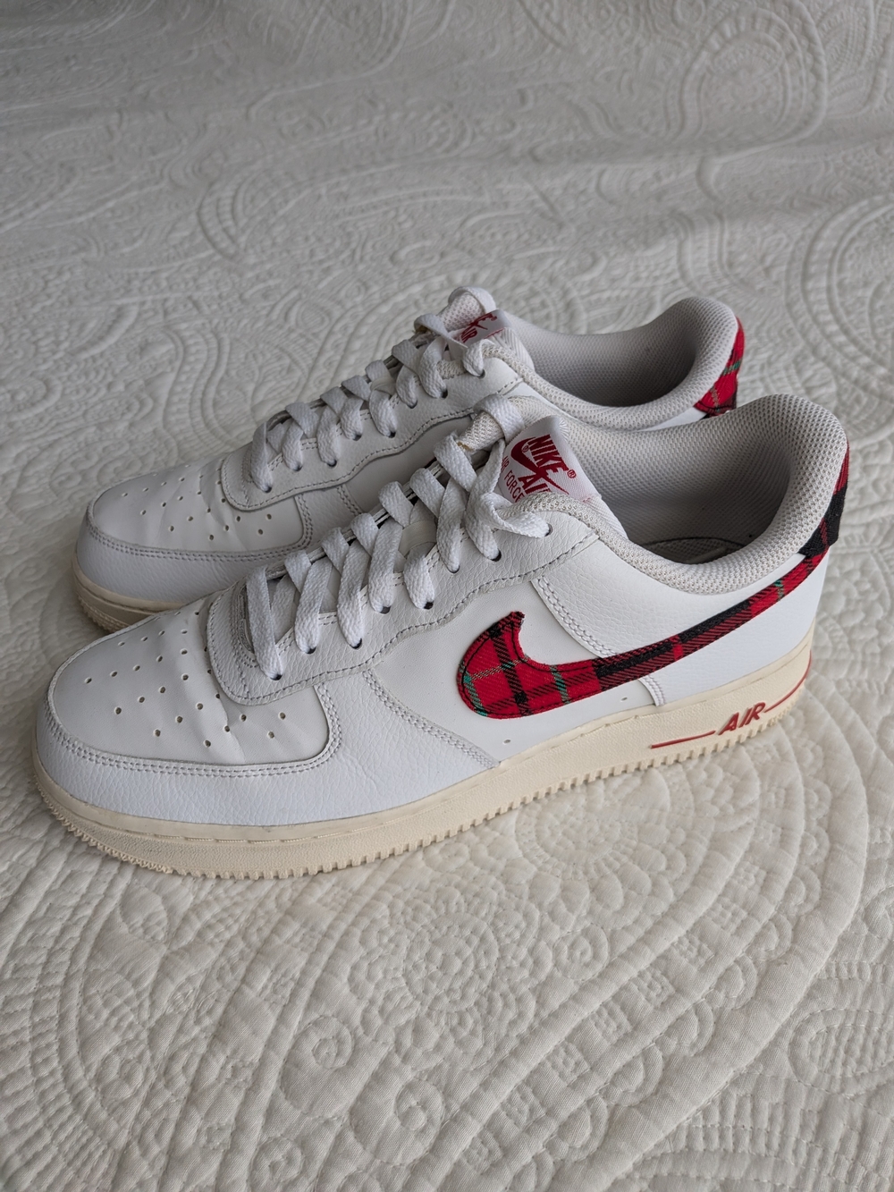 Nike Air Force 1 Low White with Red Plaid Swoosh